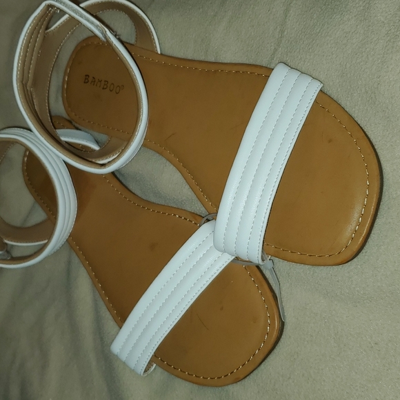 Bamboo White Sandals with Velcro Ankle Strap 10 - Picture 2 of 5
